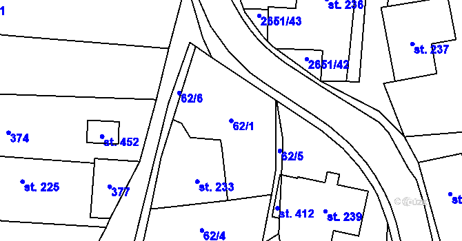 Parcela st. 62/1 v KÚ Tatenice, Katastrální mapa