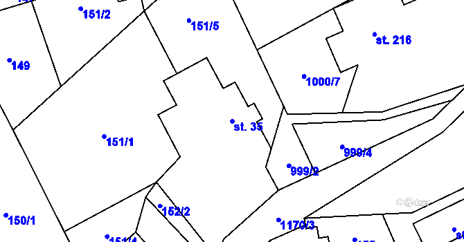 Parcela st. 35 v KÚ Tatobity, Katastrální mapa