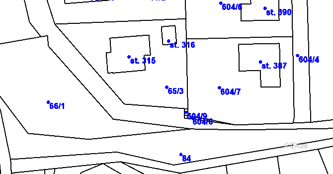 Parcela st. 65/3 v KÚ Tatobity, Katastrální mapa