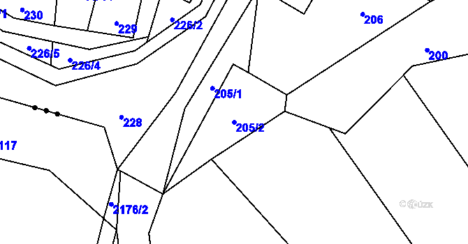 Parcela st. 205/2 v KÚ Tatobity, Katastrální mapa