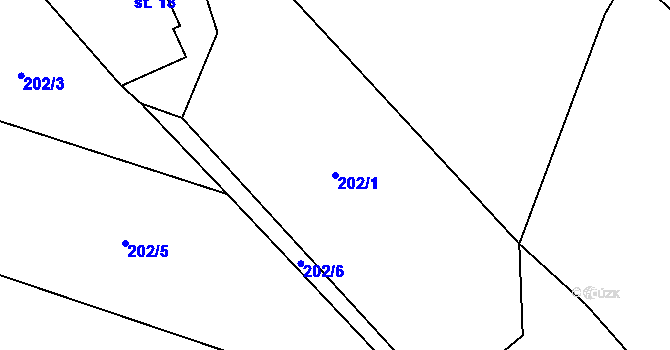 Parcela st. 202/1 v KÚ Žlábek, Katastrální mapa