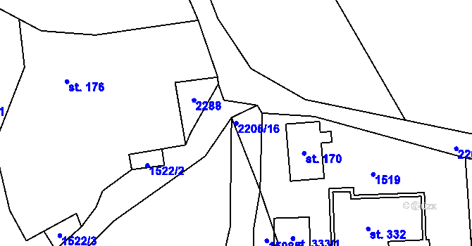 Parcela st. 2206/16 v KÚ Žlábek, Katastrální mapa