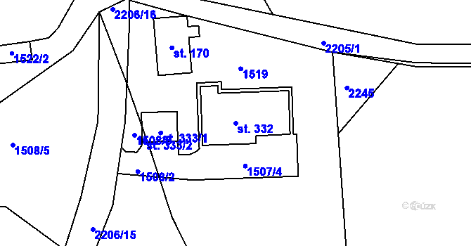 Parcela st. 332 v KÚ Žlábek, Katastrální mapa
