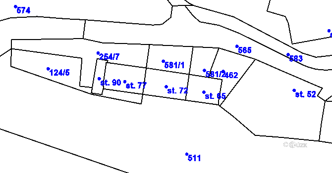 Parcela st. 72 v KÚ Dobronice, Katastrální mapa
