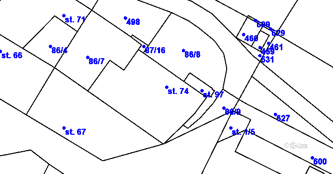 Parcela st. 74 v KÚ Dobronice, Katastrální mapa
