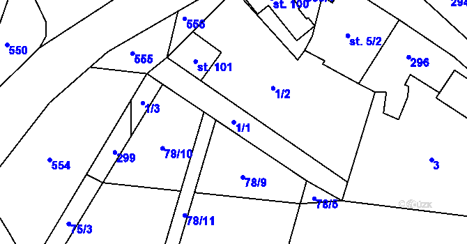 Parcela st. 1/1 v KÚ Dobronice, Katastrální mapa