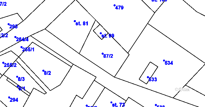 Parcela st. 87/2 v KÚ Dobronice, Katastrální mapa