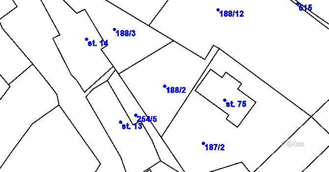 Parcela st. 188/2 v KÚ Dobronice, Katastrální mapa