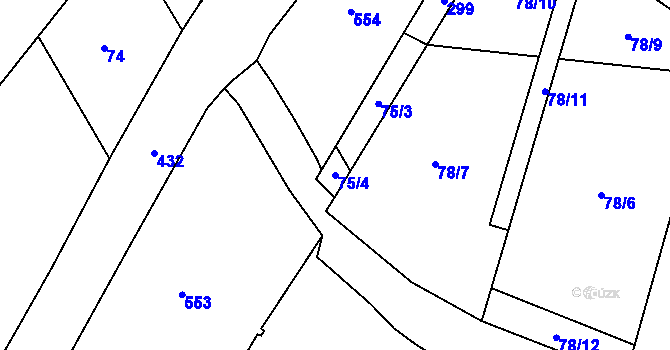 Parcela st. 75/4 v KÚ Dobronice, Katastrální mapa