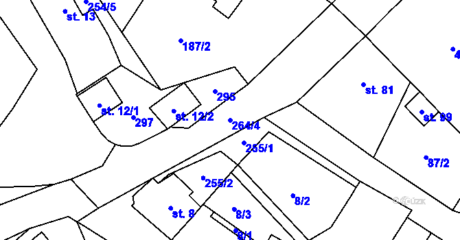 Parcela st. 264/4 v KÚ Dobronice, Katastrální mapa