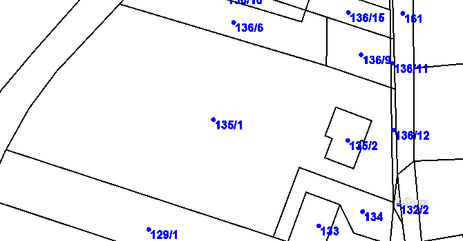 Parcela st. 135 v KÚ Přeskače, Katastrální mapa