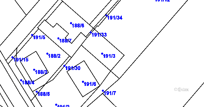 Parcela st. 191/3 v KÚ Přeskače, Katastrální mapa