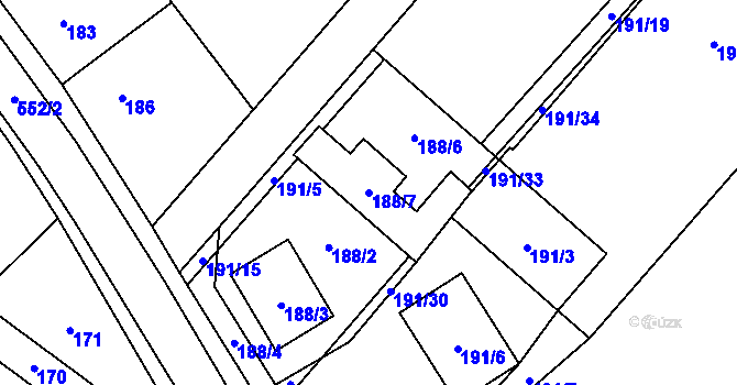 Parcela st. 188/7 v KÚ Přeskače, Katastrální mapa