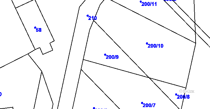 Parcela st. 200/9 v KÚ Přeskače, Katastrální mapa