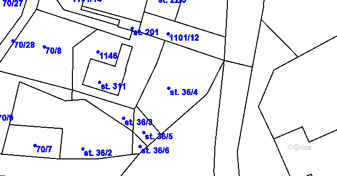Parcela st. 36/4 v KÚ Tavíkovice, Katastrální mapa