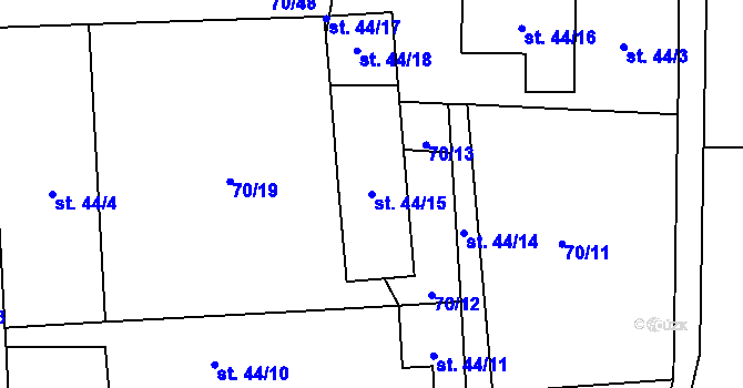 Parcela st. 44/15 v KÚ Tavíkovice, Katastrální mapa