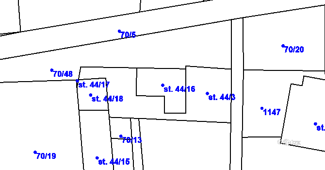 Parcela st. 44/16 v KÚ Tavíkovice, Katastrální mapa