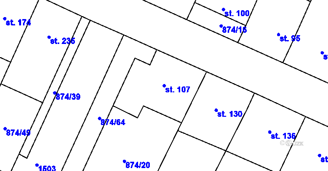 Parcela st. 107 v KÚ Tavíkovice, Katastrální mapa