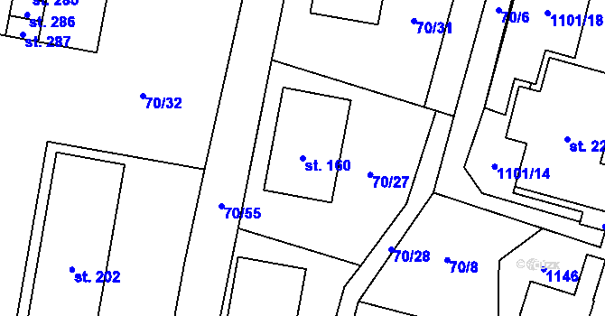 Parcela st. 160 v KÚ Tavíkovice, Katastrální mapa