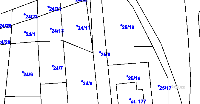 Parcela st. 25/9 v KÚ Tavíkovice, Katastrální mapa