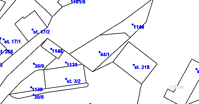 Parcela st. 44/1 v KÚ Tavíkovice, Katastrální mapa