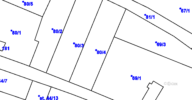 Parcela st. 80/4 v KÚ Tavíkovice, Katastrální mapa