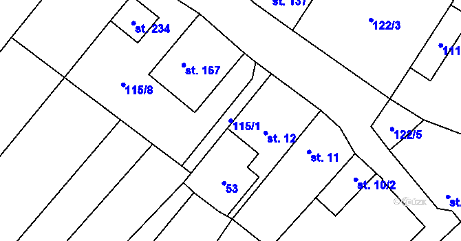 Parcela st. 115/1 v KÚ Tavíkovice, Katastrální mapa