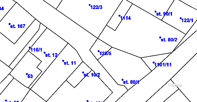 Parcela st. 122/5 v KÚ Tavíkovice, Katastrální mapa