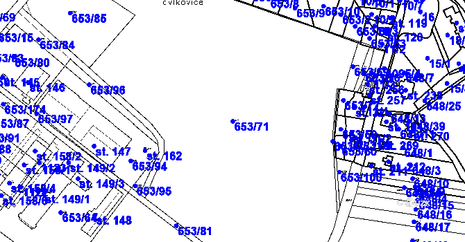 Parcela st. 653/71 v KÚ Tavíkovice, Katastrální mapa
