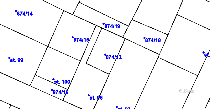 Parcela st. 874/12 v KÚ Tavíkovice, Katastrální mapa