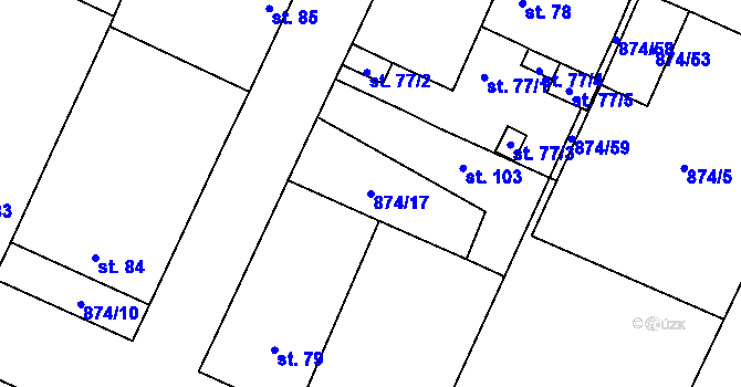 Parcela st. 874/17 v KÚ Tavíkovice, Katastrální mapa