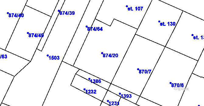 Parcela st. 874/20 v KÚ Tavíkovice, Katastrální mapa