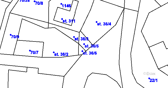 Parcela st. 36/5 v KÚ Tavíkovice, Katastrální mapa