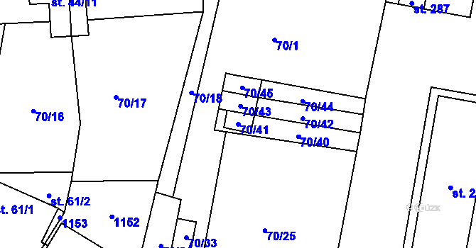 Parcela st. 70/41 v KÚ Tavíkovice, Katastrální mapa