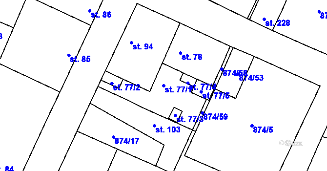 Parcela st. 77/1 v KÚ Tavíkovice, Katastrální mapa