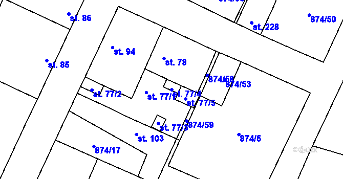 Parcela st. 77/4 v KÚ Tavíkovice, Katastrální mapa