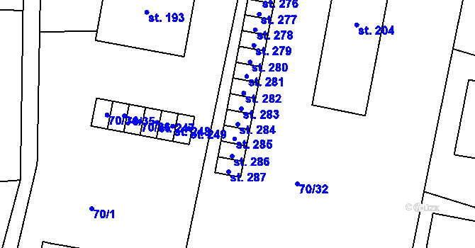 Parcela st. 284 v KÚ Tavíkovice, Katastrální mapa
