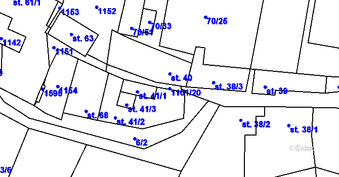 Parcela st. 1101/20 v KÚ Tavíkovice, Katastrální mapa
