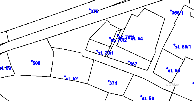 Parcela st. 70/1 v KÚ Tažovice, Katastrální mapa