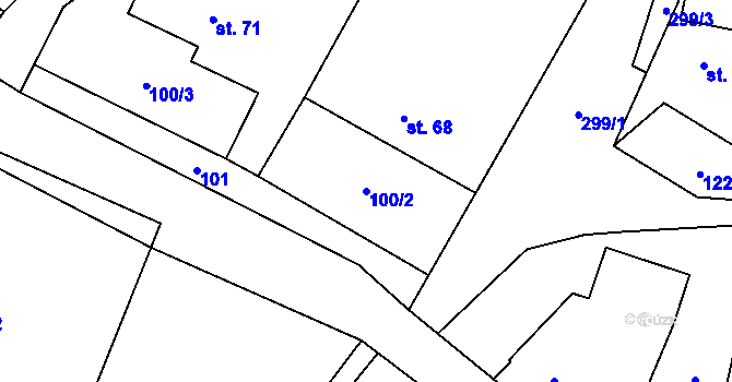 Parcela st. 100/2 v KÚ Tažovice, Katastrální mapa