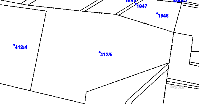 Parcela st. 412/5 v KÚ Tažovice, Katastrální mapa