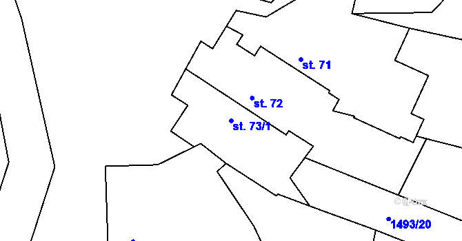 Parcela st. 73/1 v KÚ Tehov, Katastrální mapa