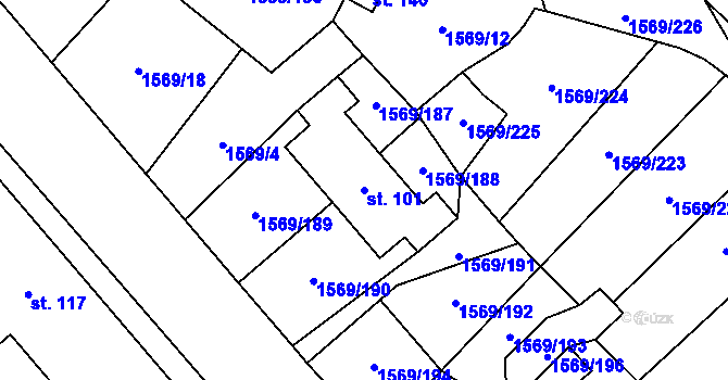 Parcela st. 101 v KÚ Tehov, Katastrální mapa