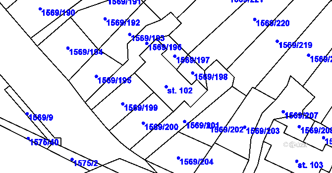 Parcela st. 102 v KÚ Tehov, Katastrální mapa