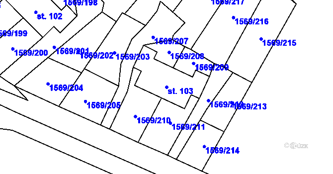 Parcela st. 103 v KÚ Tehov, Katastrální mapa