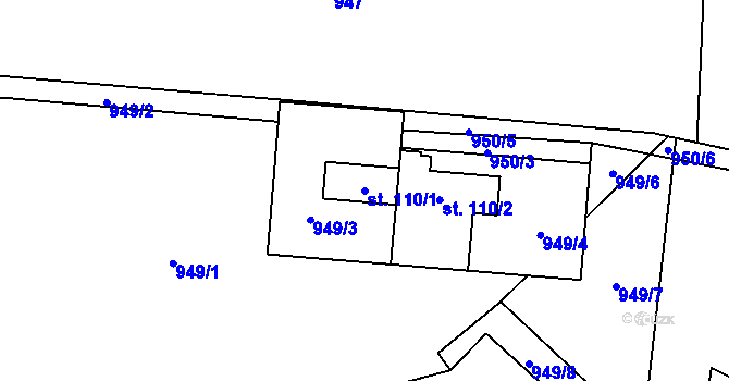 Parcela st. 110/1 v KÚ Tehov, Katastrální mapa