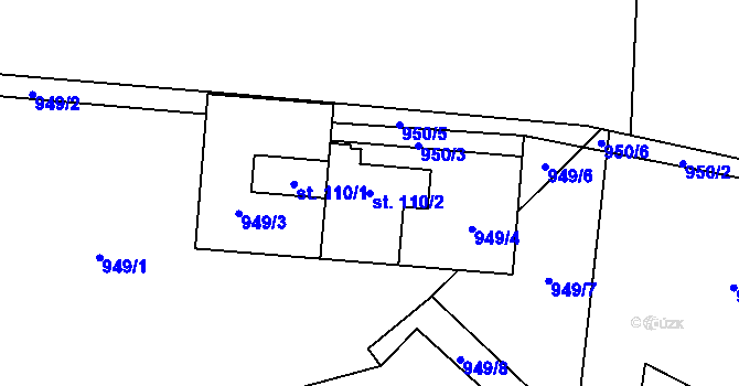 Parcela st. 110/2 v KÚ Tehov, Katastrální mapa