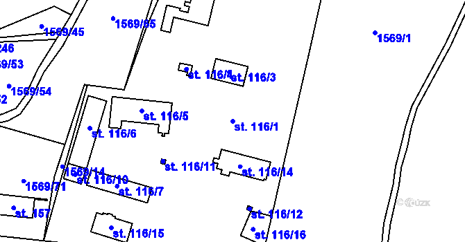Parcela st. 116/1 v KÚ Tehov, Katastrální mapa