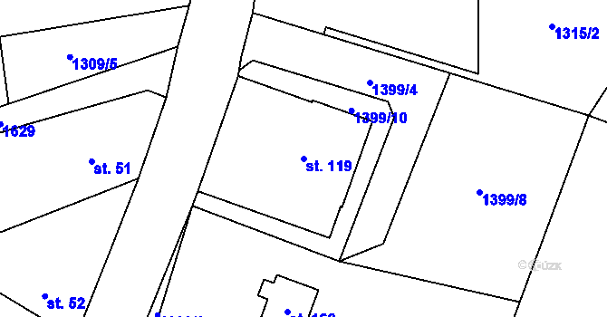 Parcela st. 119 v KÚ Tehov, Katastrální mapa