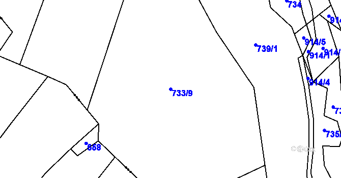 Parcela st. 733/9 v KÚ Tehov, Katastrální mapa